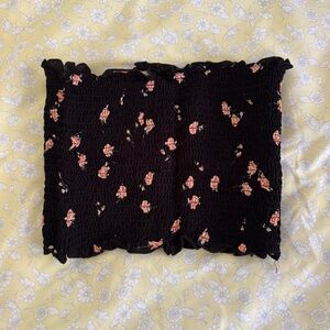 Black Floral Smocked strapless Top